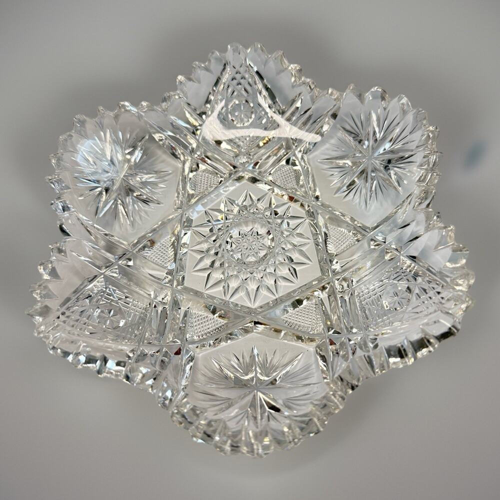 Antique ABP Cut Glass Bowl 6" Sawtooth Rim Honstar Pattern American Brillant
